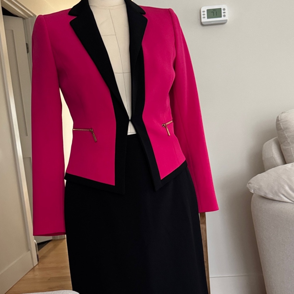 Tahari Hot Pink and Black Tailored Blazer and skirt